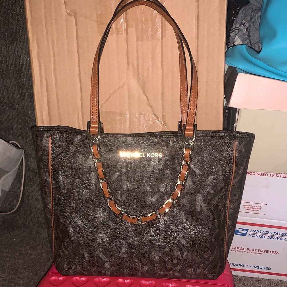 Michael Kors Dark Brown Tote with Gold Accents